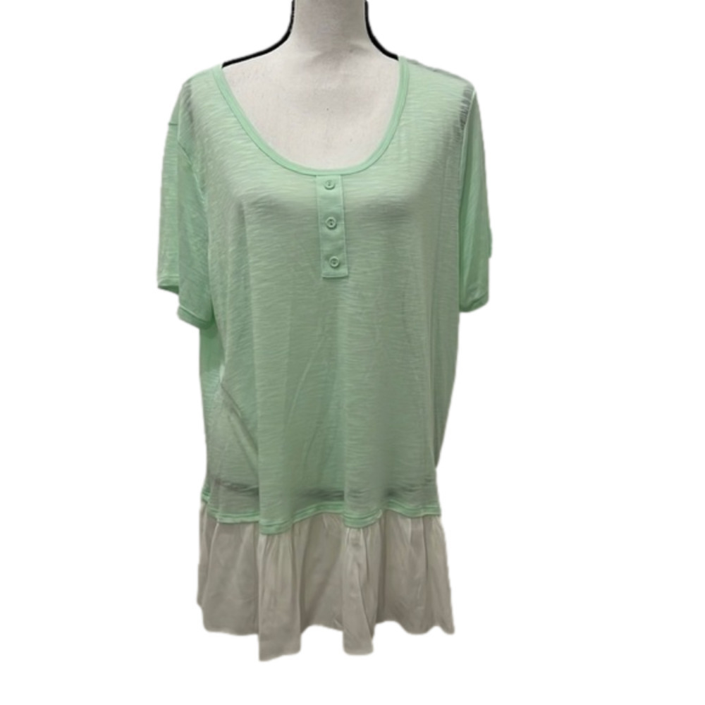 𝅺NWOT, MOA MOA, Green White Tunic Blouse, Plus Size 2X, Polyester Blend